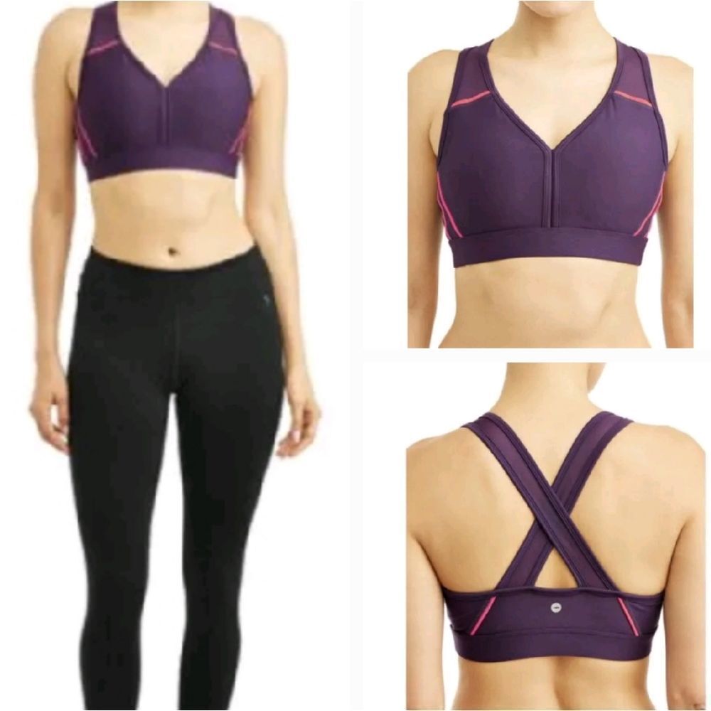 🔺️Avia Purple & Neon Pink Inversion Crisscross Padded Sports Bra Medium